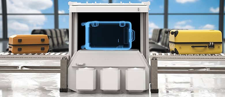 3d rendering luggage scanner in airport